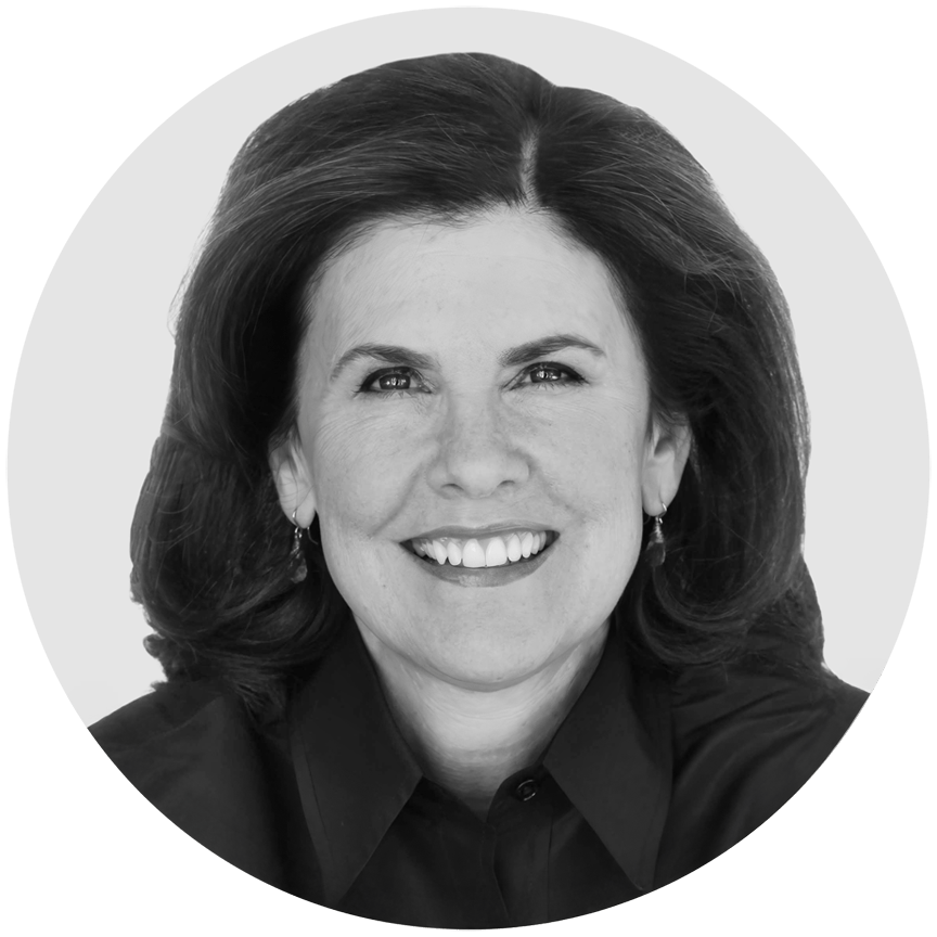 Black and white circular photo of Suzanne Nora Johnson